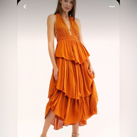 Free People Dresses & Skirts - RARE - Free People Drop Dead Beauty Orange Halter Maxi Dress